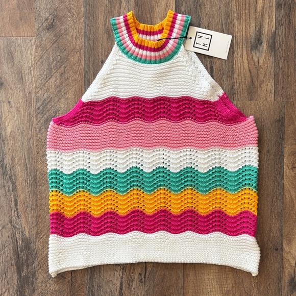 THML Tops - THML pink green white yellow colorful sleeveless striped knit halter small New